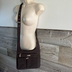 Eddie Bauer brown nylon crossbody bag purse multi-compartments